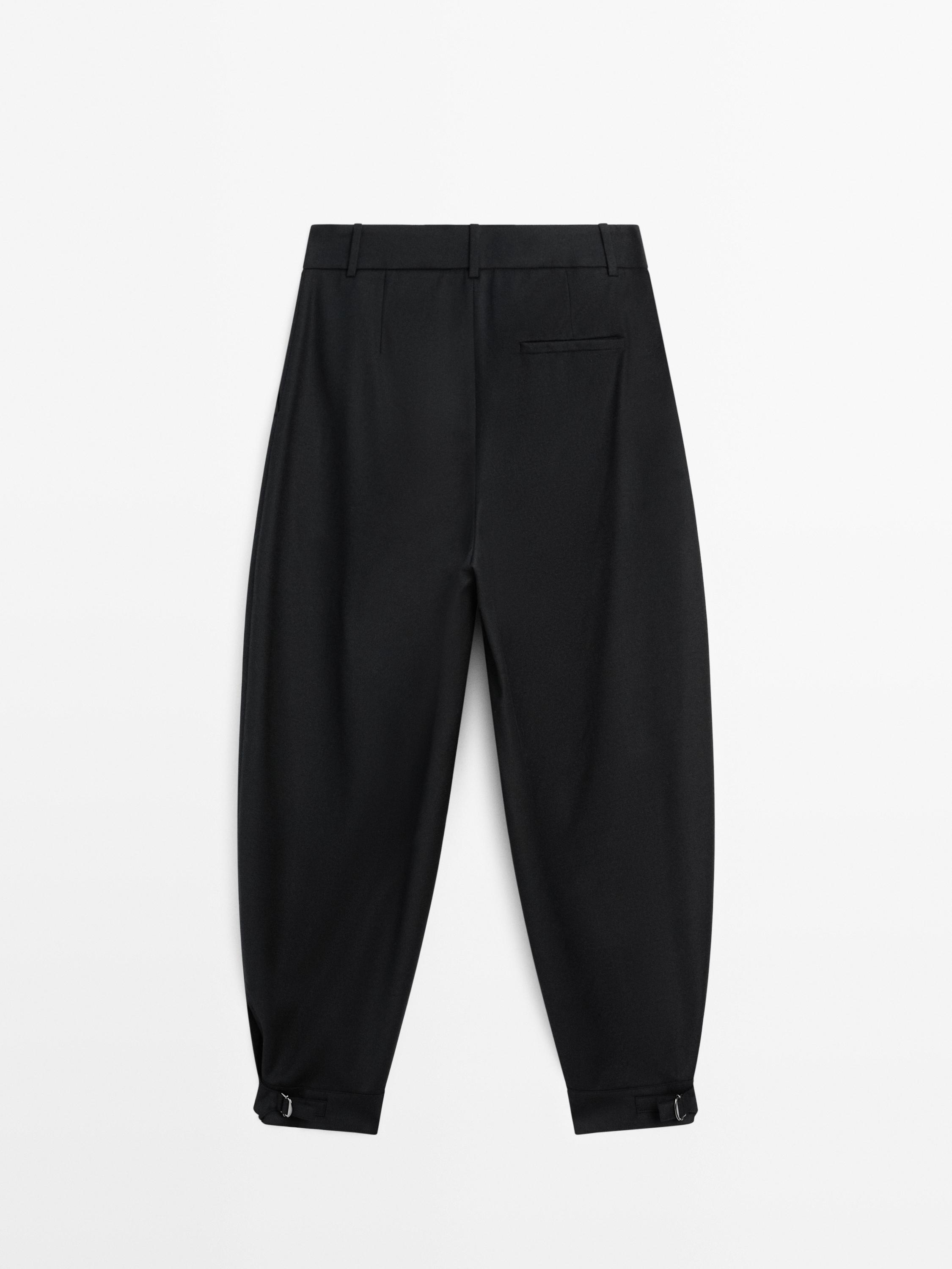 Wool blend sarouel trousers with buckle